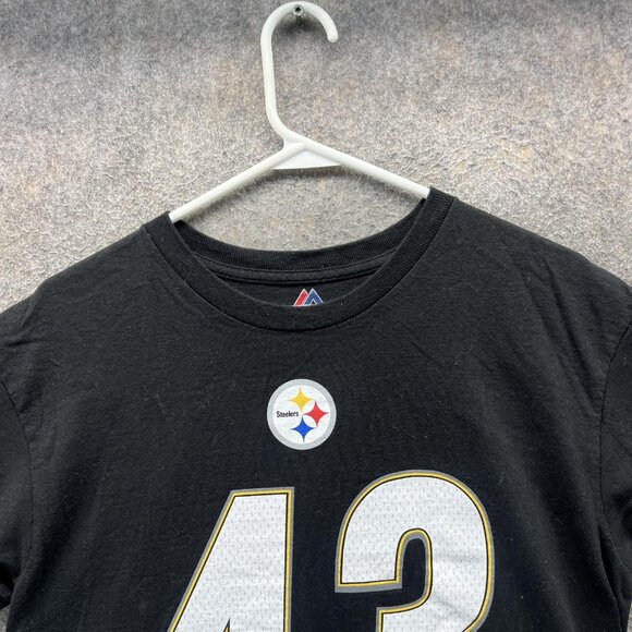 Pittsburgh Steelers Shirt Mens Medium Black NFL Football Polamalu 43 Majestic - Picture 3 of 10